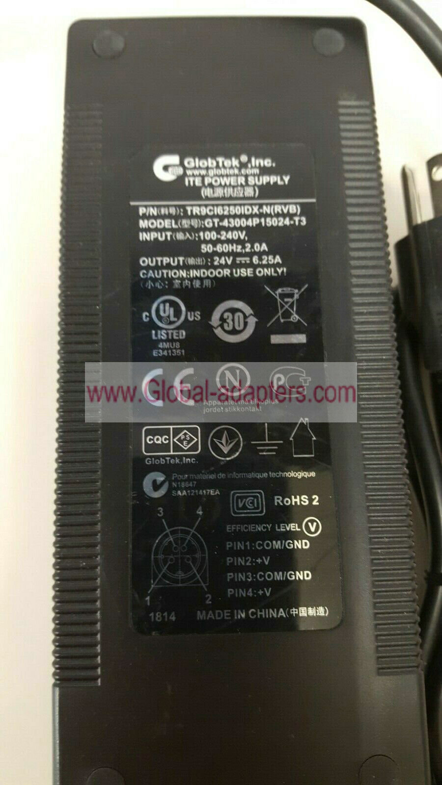 New GlobTek GT-43004P15024-T3 ITE Power Supply TR9CI6250IDX-N 24V 6.25A AC ADAPTER 4 PIN - Click Image to Close